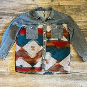 Zaful Denim and Aztec Pattern Jacket